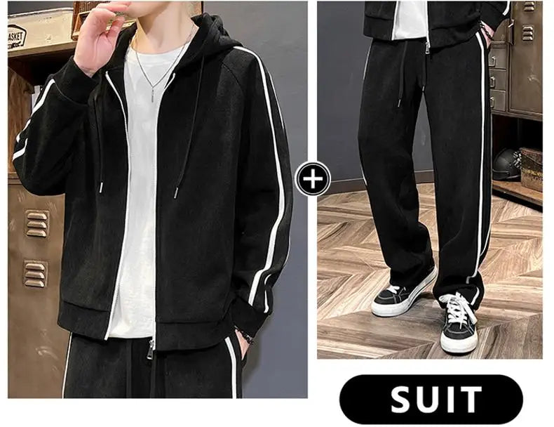 Big Size 8xl 7xl Corduroy Men's Tracksuit Set Black Hoodie Pants 2pcs Suits Autumn Winter Jacket Hooded Oversize Sportswear Man