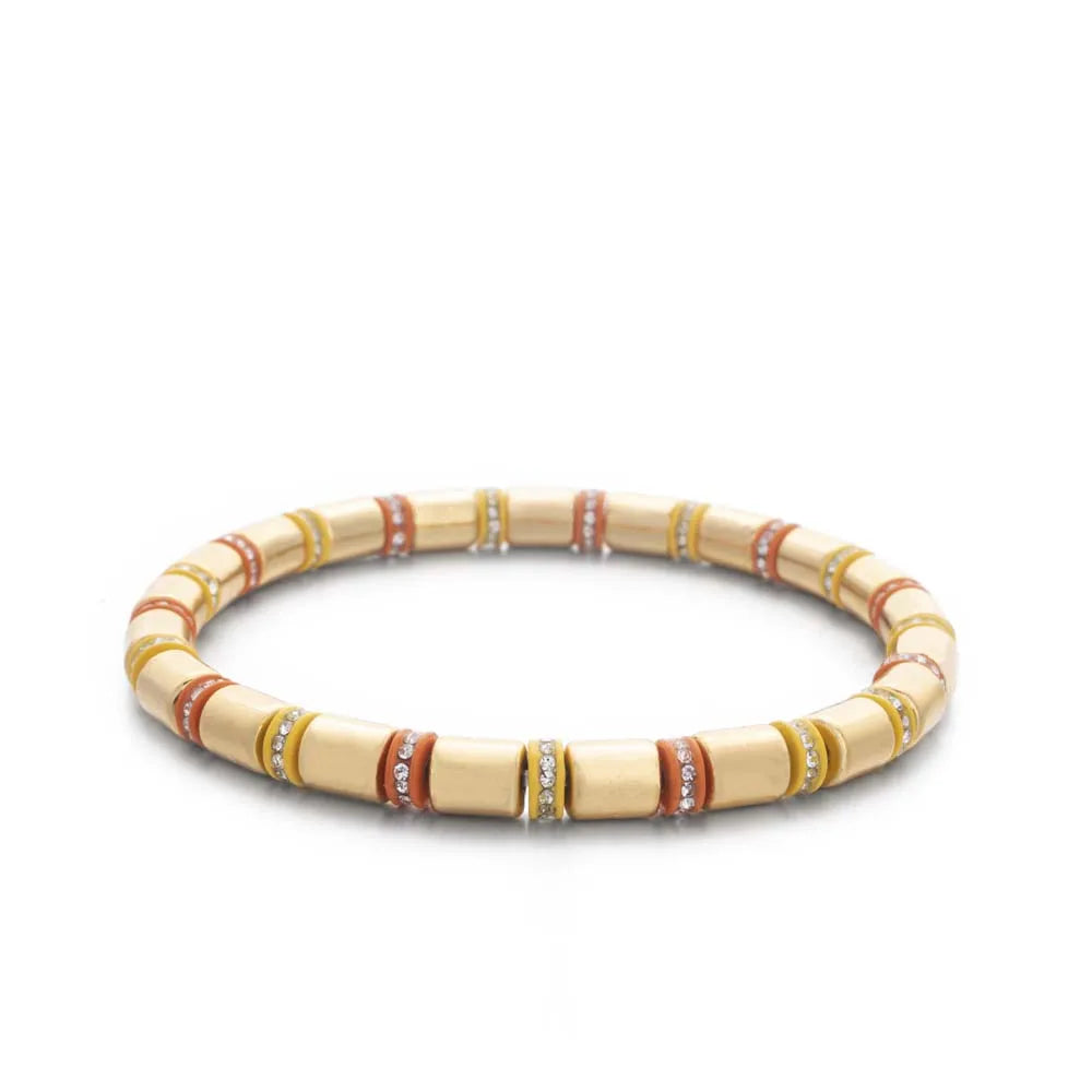 2023 New Design Paved Diamond Enamel Bracelets Colorful Beads Arrow Shape Elastic Bangle For Women Boho Stretch Jewelry