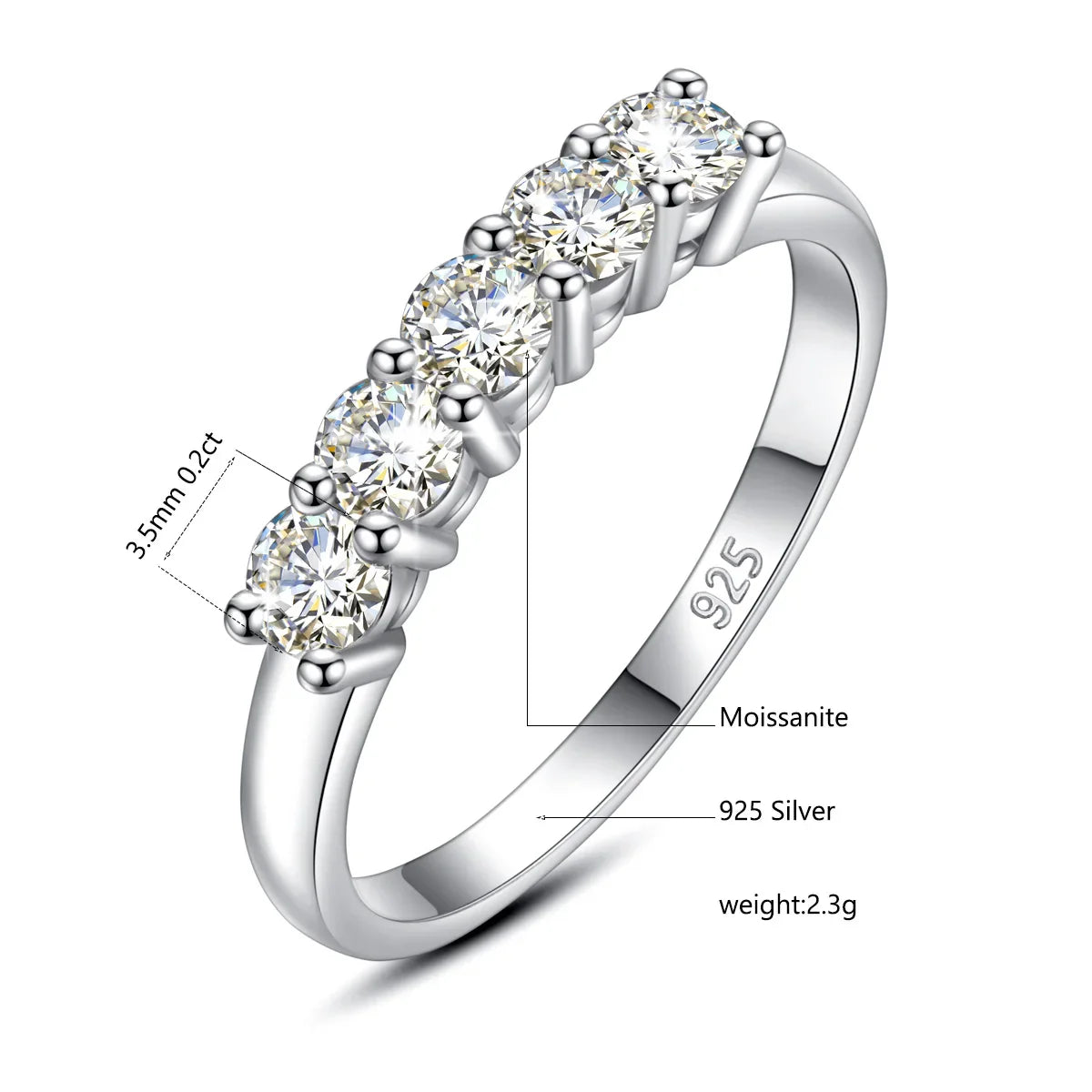 5pcs Stones Moissanite Diamond Ring for Woman Silver 925 100% Rose Gold Plated Fine Jewelry with Certified Engagement Gifts