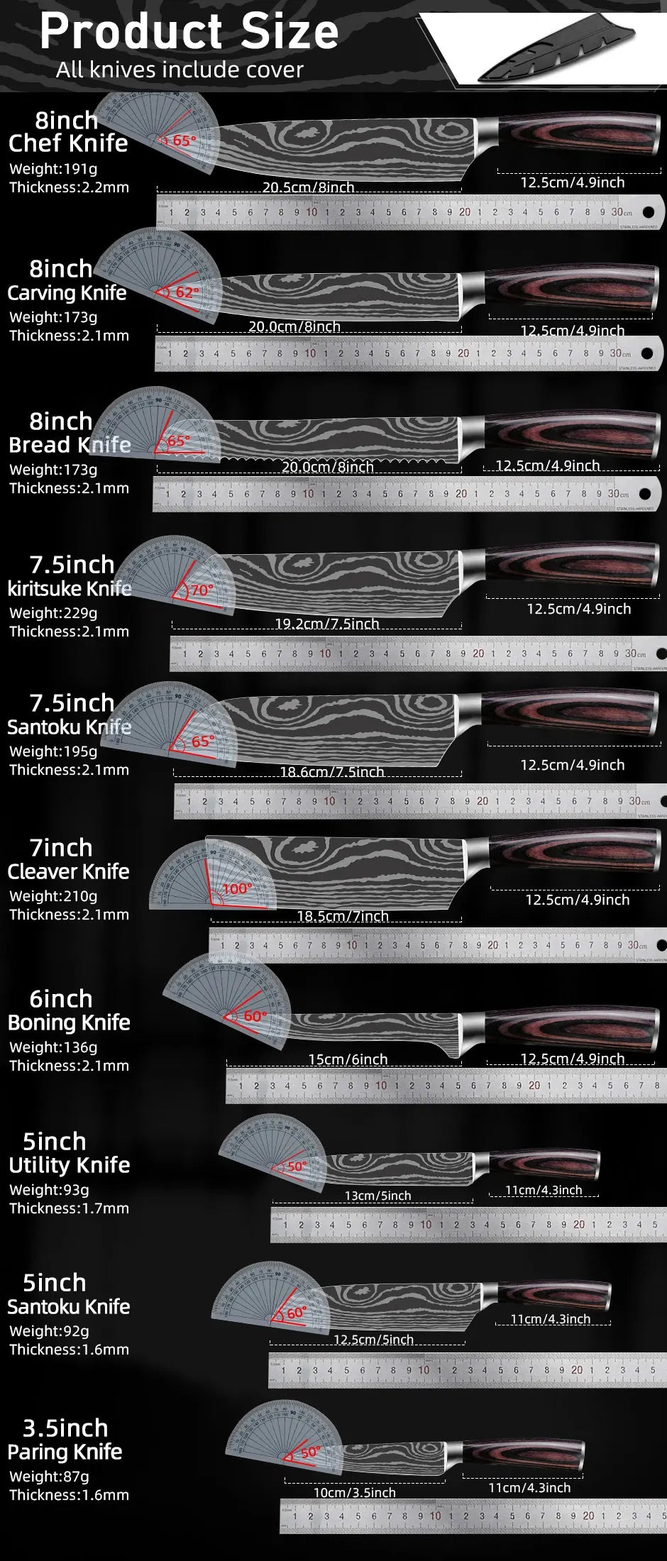 Kitchen Knife Professional Chef Knives Set 7CR17 High Carbon Steel Japanese
