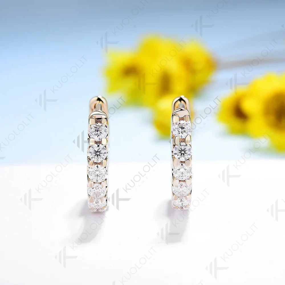 Kuololit Moissanite Earrings for Women 18K 14K 10K Solid Gold White Gold 925 Silver Clip Hoop Square for Party Christmas Classic