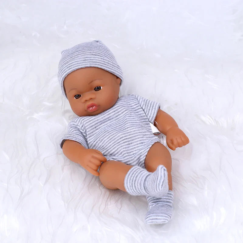 20cm 7inch Mini Reborn Dolls Vinyl Brown Skin Full Body Baby Doll Lifelike Soft Reborn Toddler Doll Baby Doll For Girls Toys
