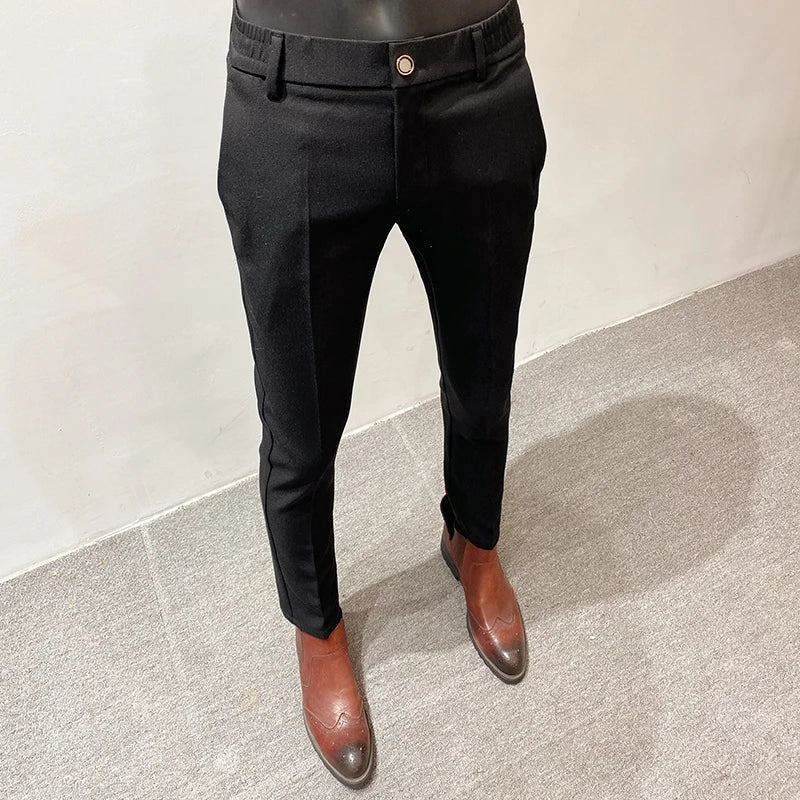Men's Linen Suit Trousers Male Slim Fit Solid Color Business Casual Pants