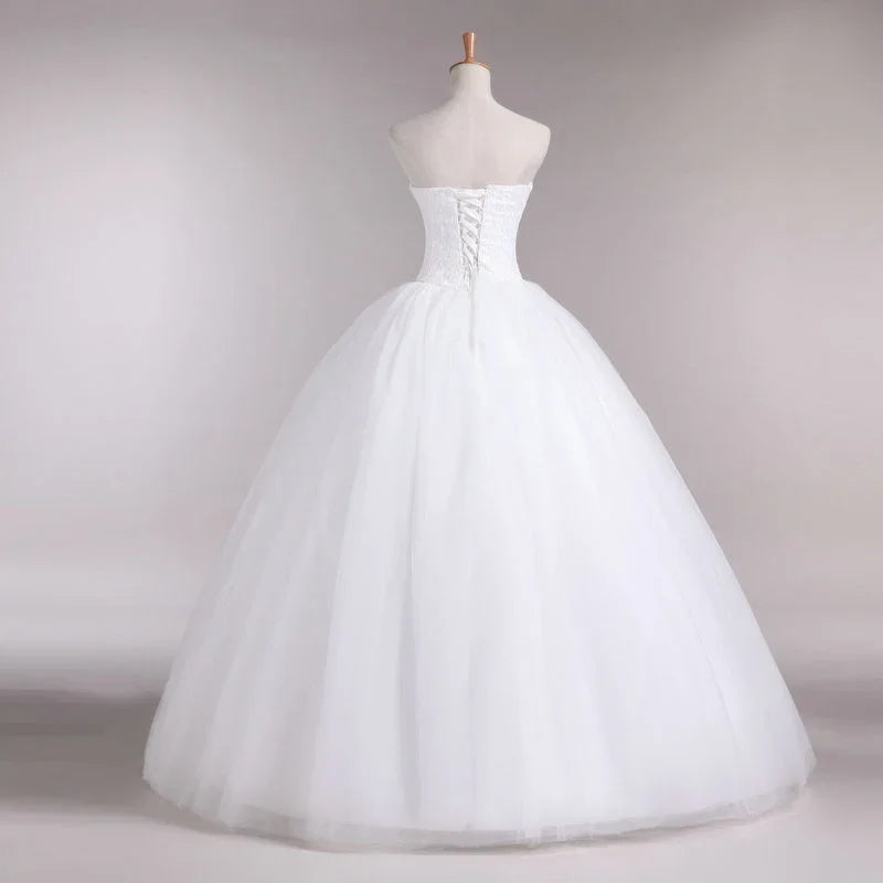 White Bridesmaid Dresses: Simple Classic Ball Gown ivory Wedding Dress Lace Up Sweet