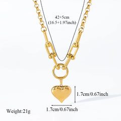 316L Stainless Steel Heart Love Pendant Necklace For Women Fashion 18K Gold