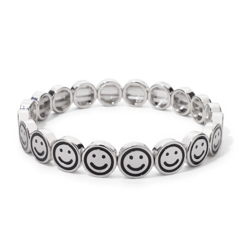 2024 New Happy Bangle Paved Diamond Enamel Beaded Bracelets For Women Boho Gold Color Elastic Bracelets