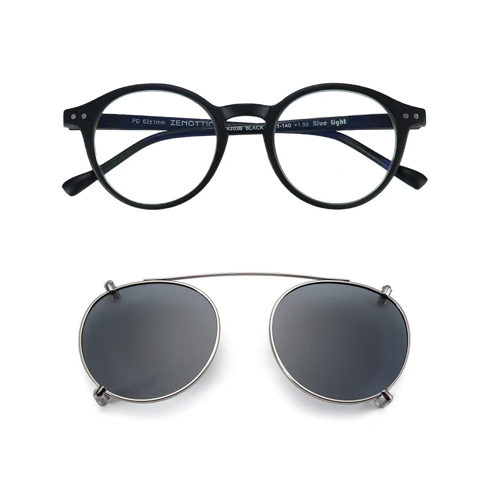 ZENOTTIC Steampunk Style Glasses (Anti Blue Light Blocking Eyewear) + Clip Lenses（Polarized Sunglasses Clips）for Women Men