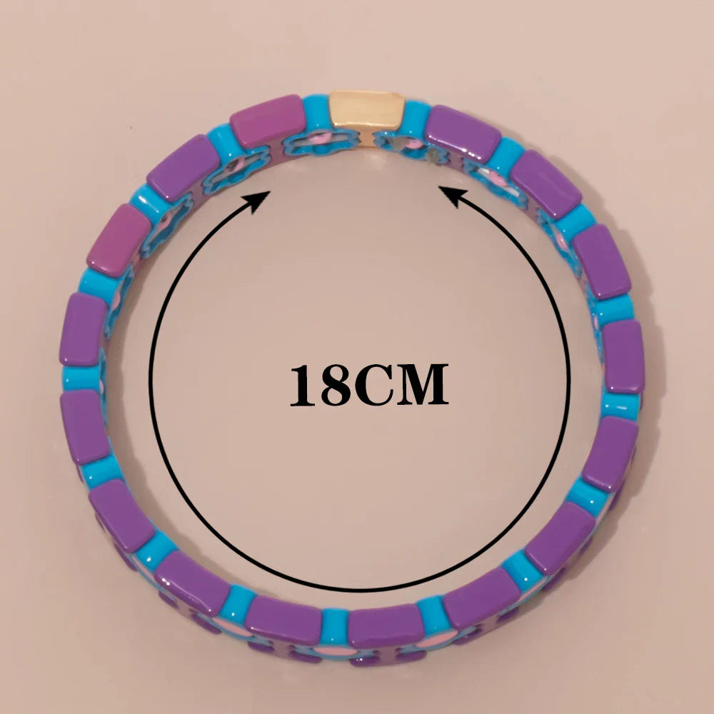 New Design Colorful Flower Charms Bangle For Women Handmade Bohemian Elastic Flower Bracelets Metal Beads Jewelry