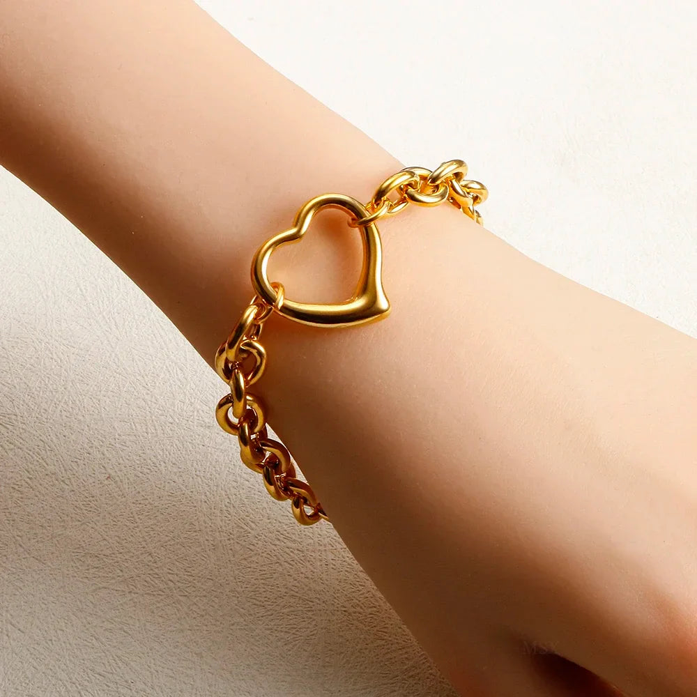 Stainless Steel Heart or Round Pendant Chain Bracelet jewelry