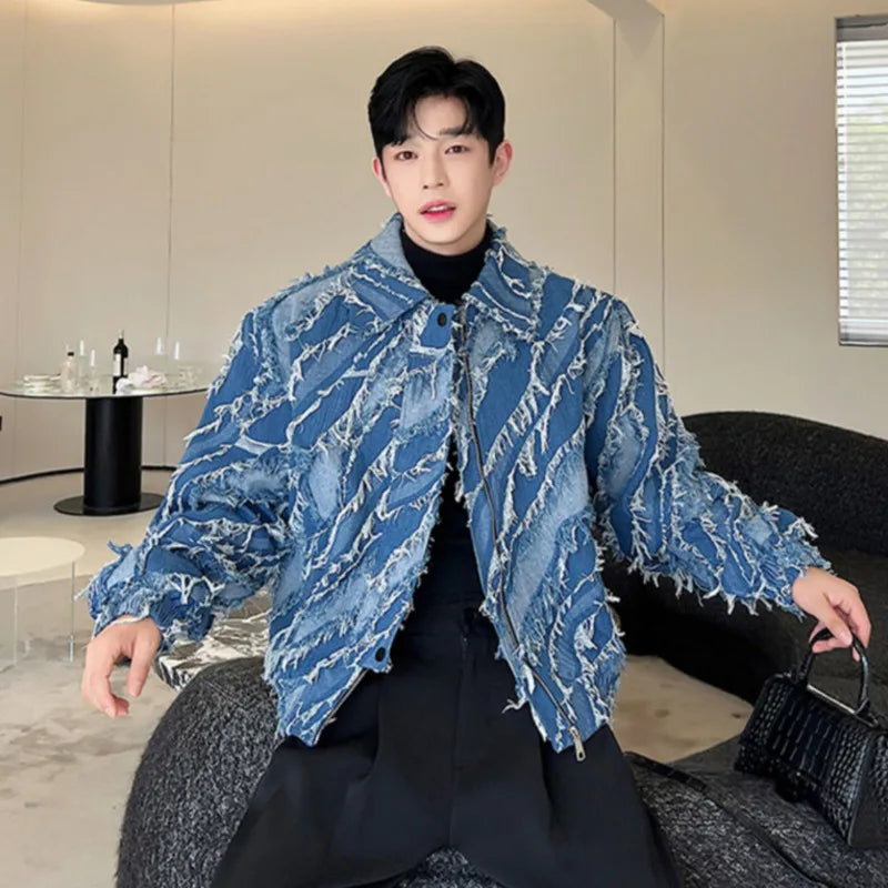 Denim Jackets Trend Man Fashion Korean Style Personality Tassel Jean Coat