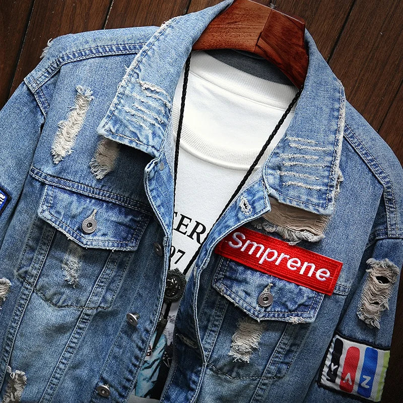 Male Jeans Coat Men Brand Denim Jacket Hip Hop Streetwear Punk Motorcycle