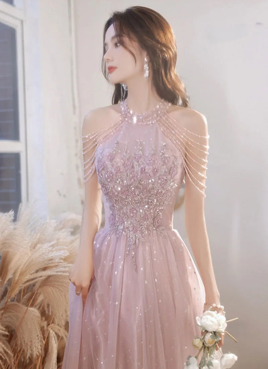 Luxury High Quality Pink Evening Dress 2024  For Prom Summer Autumn Dress For Women