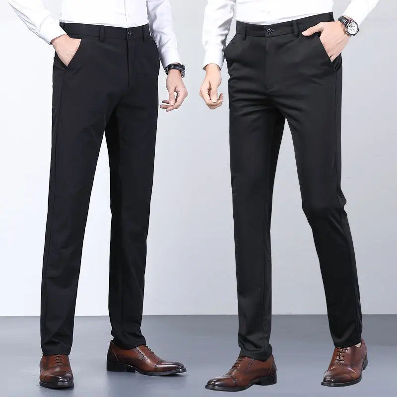 Men's Summer Casual Suit Pants Elastic Non-ironing Trousers Men Black Thin Pants