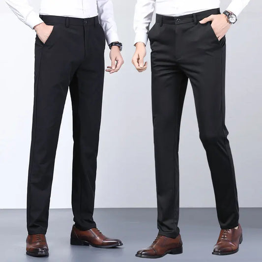 Men's Summer Casual Suit Pants Elastic Non-ironing Trousers Men Black Thin Pants Slim-fit Straight Business Formal Suit Trousers