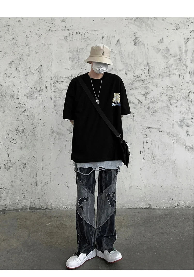 Harajuku Cat Cartoon Eating Noodles Graphic Men Women Tshirts Casual Short Sleeve Tees Japan Style Oversized T Shirt Clothing