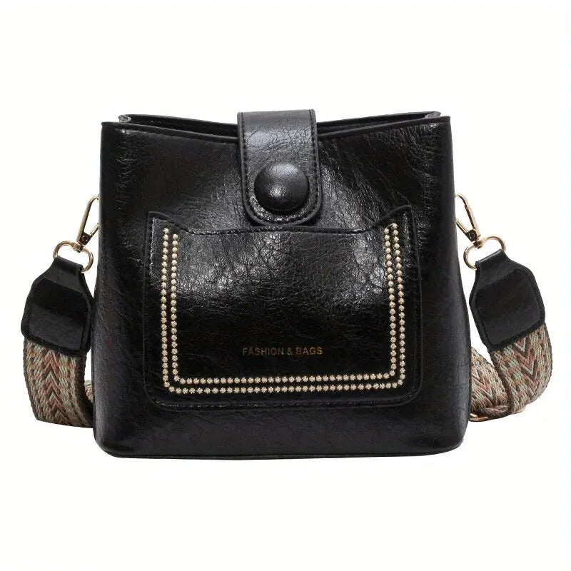 Vintage Simple PU Leather Bucket Crossbody Bags for Women Luxury Designer