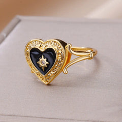 Ring for Women Colorful Cubic Zircon Heart Opening Adjustable Ring Fashion Jewelry