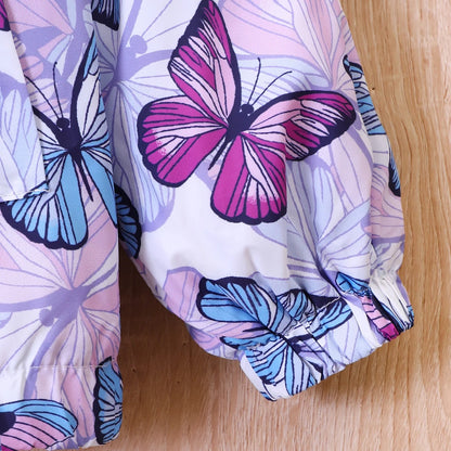 Girls' Autumn and Winter New Thickened Plush Butterfly Print Hooded Coat
