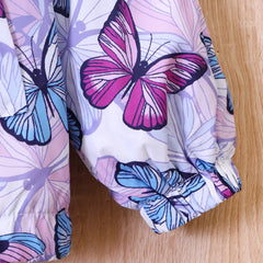 Girls' Autumn and Winter Thickened Plush Butterfly Print Hooded Coat