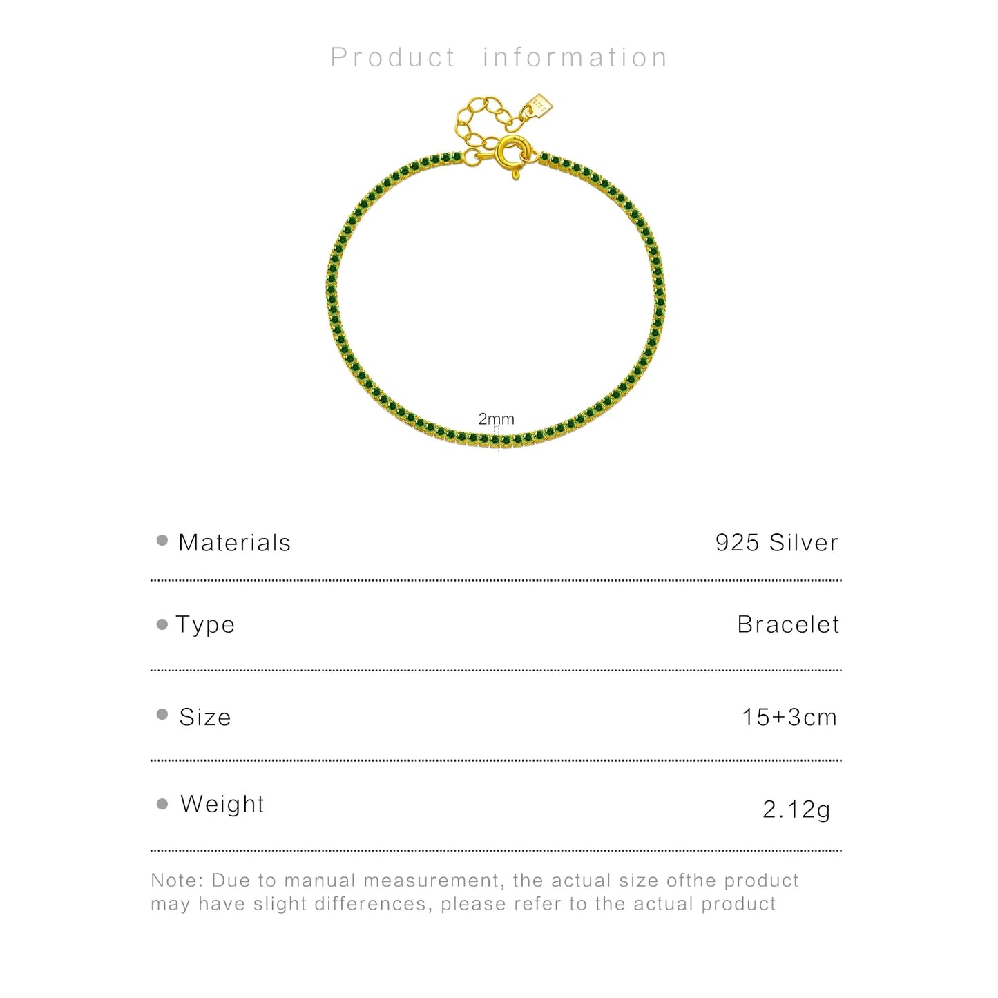 ANDYWEN 925 Sterling Silver Rainbow 1.5mm Tennis Chain Bracelet Luxury CZ Fine Jewelry Wedding Gift Soft Solid Jewelry Gift