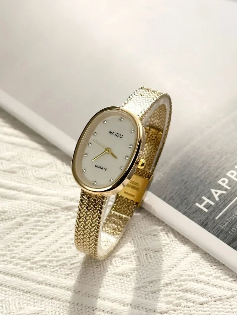 Luxury Oval Dial Rhinestone Watch New Brand Quartz Watch for Women Adjustable Stainless Steel Strap Wristwatches Wholesale Gift