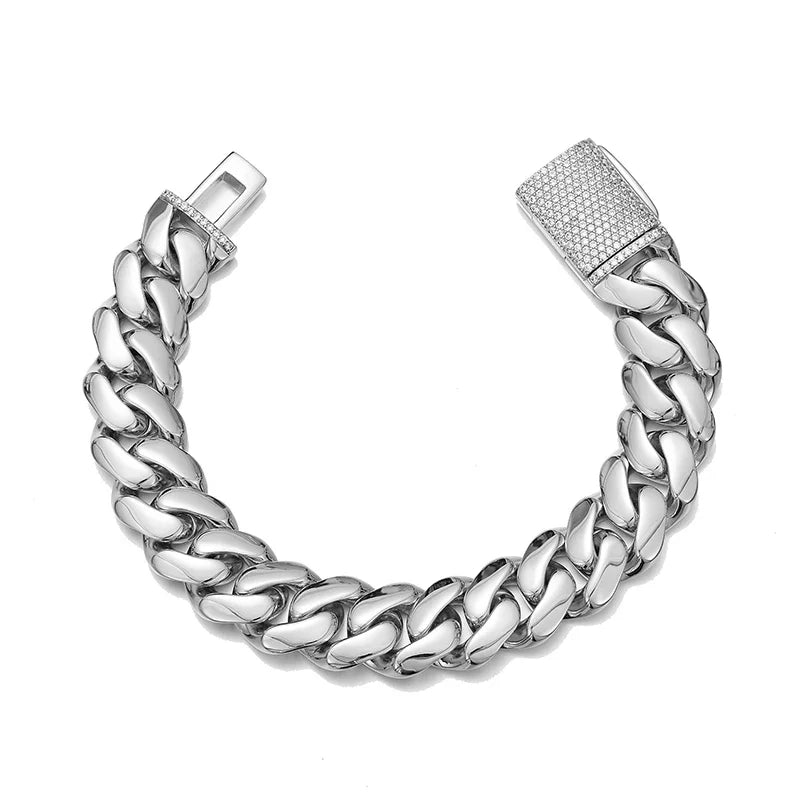 Hip Hop Rock Stainless Steel Rhombus Cuban Miami Link Chain Bracelets for Men Bling Iced Out Rapper Jewelry Gold Silver Color