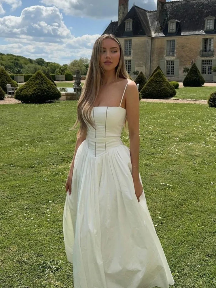 Formal attire Dresses: Women Elegant Patchwork Suspenders Maxi Dress