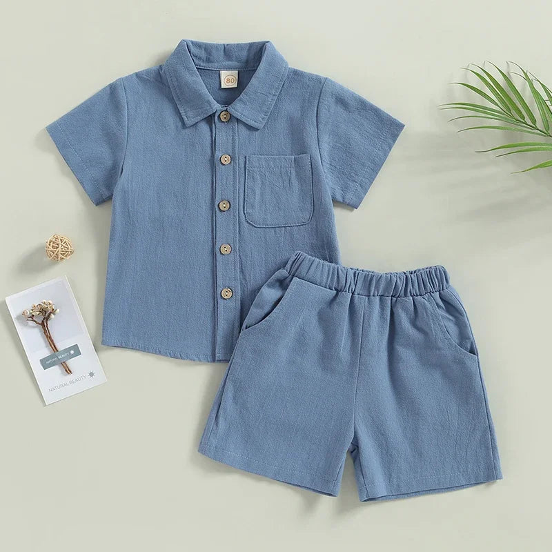 0-4Y Kids Boys Casual Shorts Set Baby Toddler Short Sleeve Buttons Up Shirts + Short Pants Children Summer Clothing Homewear