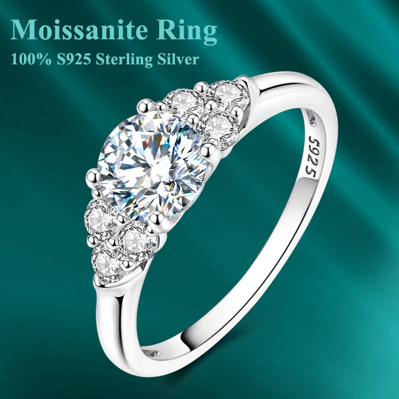 100% S925 Sterling Silver Moissanite Ring 1CT Sparkling Classic Wedding Band Engagement Party Ring Women Female Bridal Jewelry