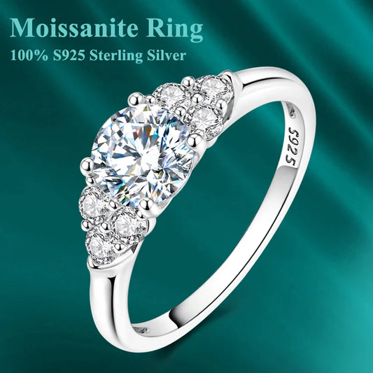 100% S925 Sterling Silver Moissanite Ring 1CT Sparkling Classic Wedding Band Engagement Party Ring Women Female Bridal Jewelry