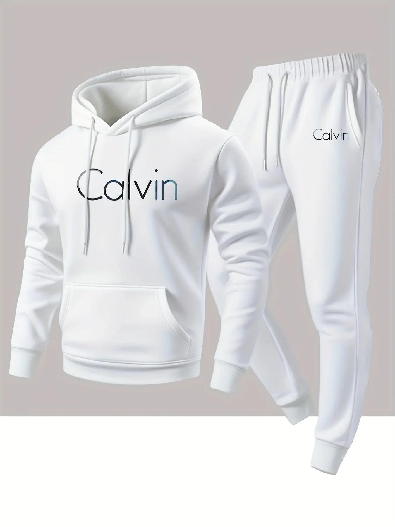 New Calvin Tracksuit for Men  Hoodie & Jogger SetHip Hop Streetwear Casual Workout Outfit Fall Winter Fashion Gym Athletic Wear