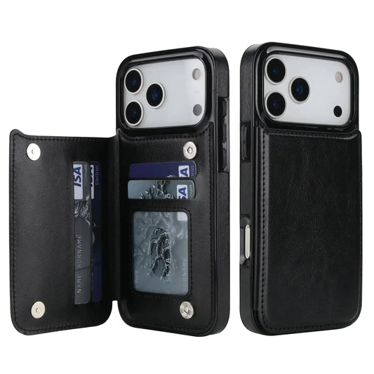For iPhone 17/Air/17 Pro/17 Pro Max Wallet Case With Card Holder,PU Faux Leather Kickstand Card Slots Case,Double Magnetic Clasp