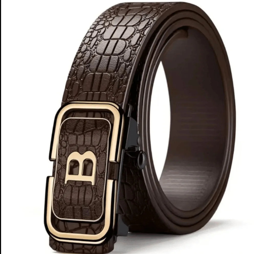 Men's Belt B-Type Belt Toothless Inner Wear Automatic Buckle Belt PU Men's Style Simple Business