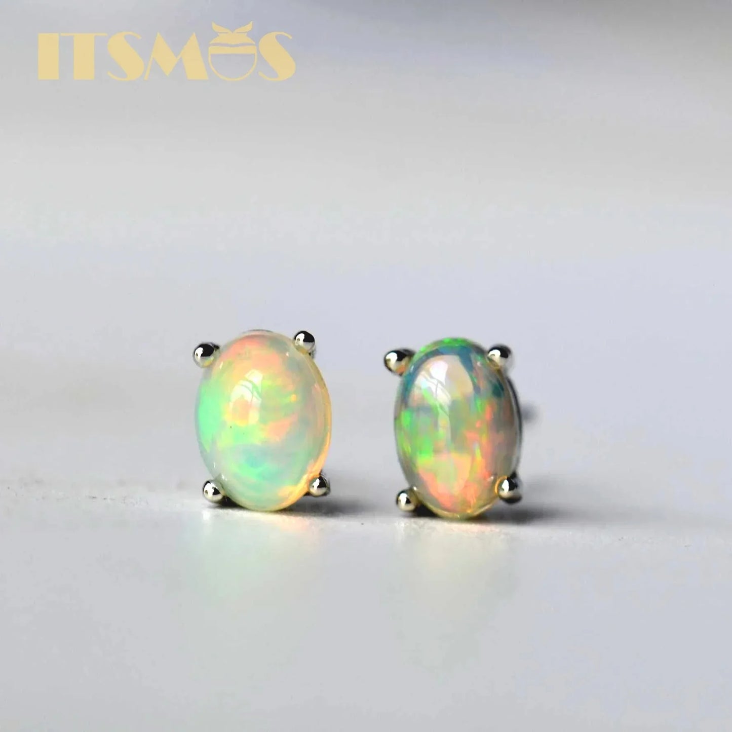 ITSMOS Natural Stone Opal Earrings Silver Post Lucky Hope Elf Studs Earring Lover Colorful Jewerly for Women Gift  High Quality