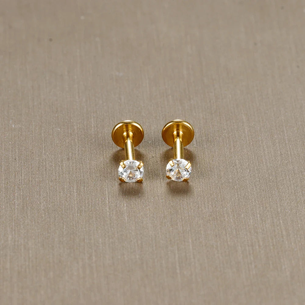 2PC Labret Tragus Stud Earrings 16G Surgical Stainless Steel CZ Crystal  Monroe Helix Cartialge Conch Medusa Lip Body Piercing
