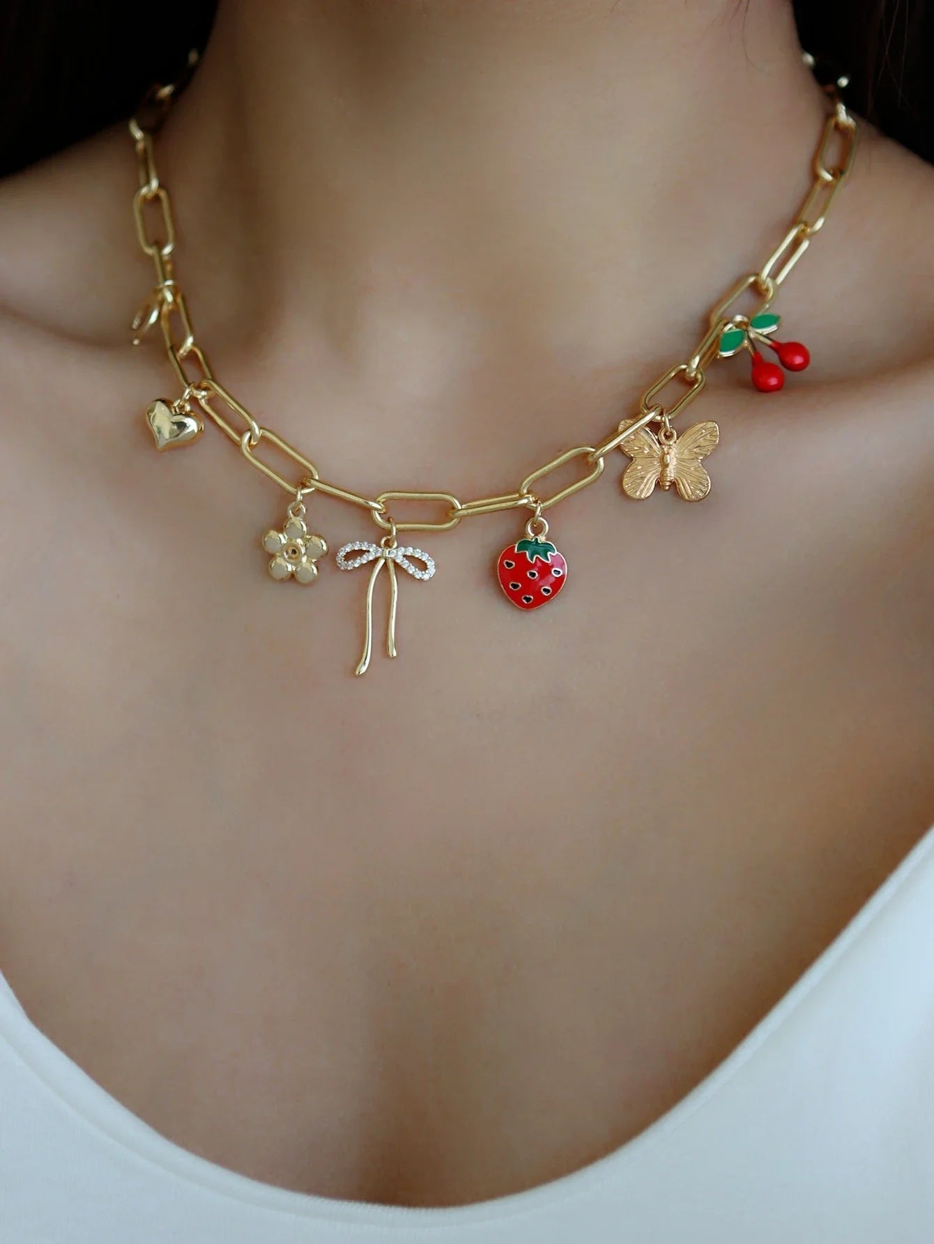 Dopamine Cherry Starfish Chili Peppe Pendant for Women Charm Chain Necklace Beach Jewelry Vacation Gift