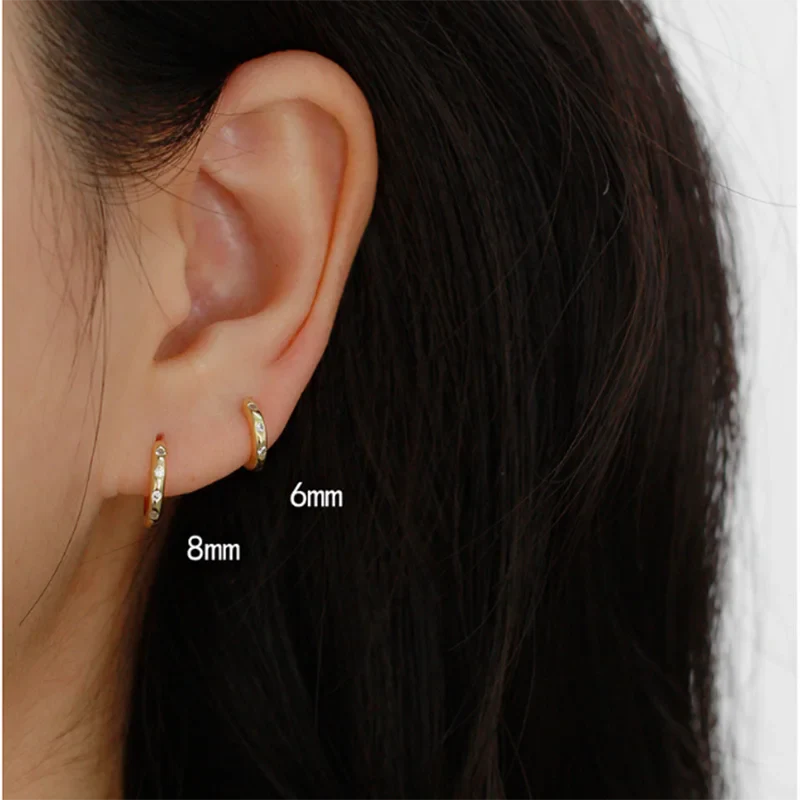 WANTME 925 Sterling Silver Fashion Simple Piercing Ear Closure Statement Stacked Ear Hoop Earrings for Women Huggies Jewelry