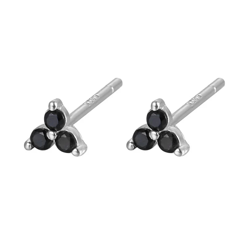WANTME 925 Sterling Silver Romantic Color Zircon Three-petal Flower Stud Earrings for Women Fashion Huggies Piercing Jewelry