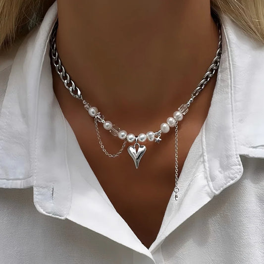 New Irregular Choker Vintage Tassels Zircon Heart Pendant Necklace For Women Female Geometric Baroque Transparent Crystal Chain