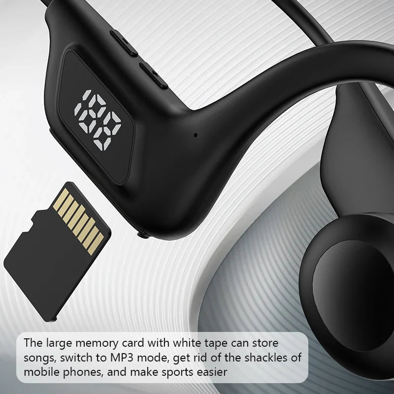 JS7 Bone Conduction Headphones Tf Card Digital Display Fone Headset Hands-free Call Auriculares Sports Open-ear Earphone