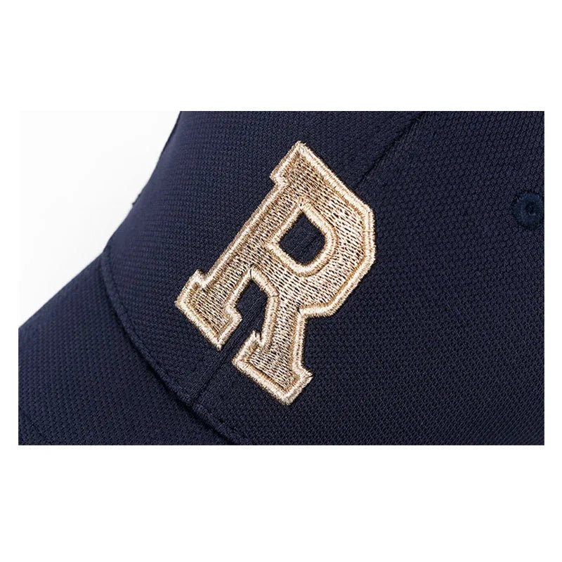 Brand New High Quality R Letter Gold Thread 3D Embroidery Adjustable Elastic Pineapple Cloth Baseball Cap Trucker Hats