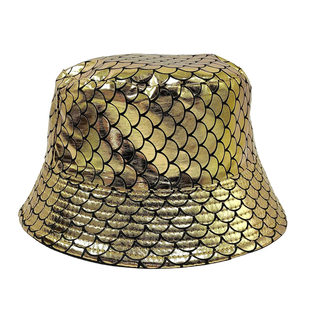 Colorful Shiny Leather Two Sided Fisherman Hat Women's and Men's Hip Hop Summer Sunshade Hat Foldable Bucket Hat