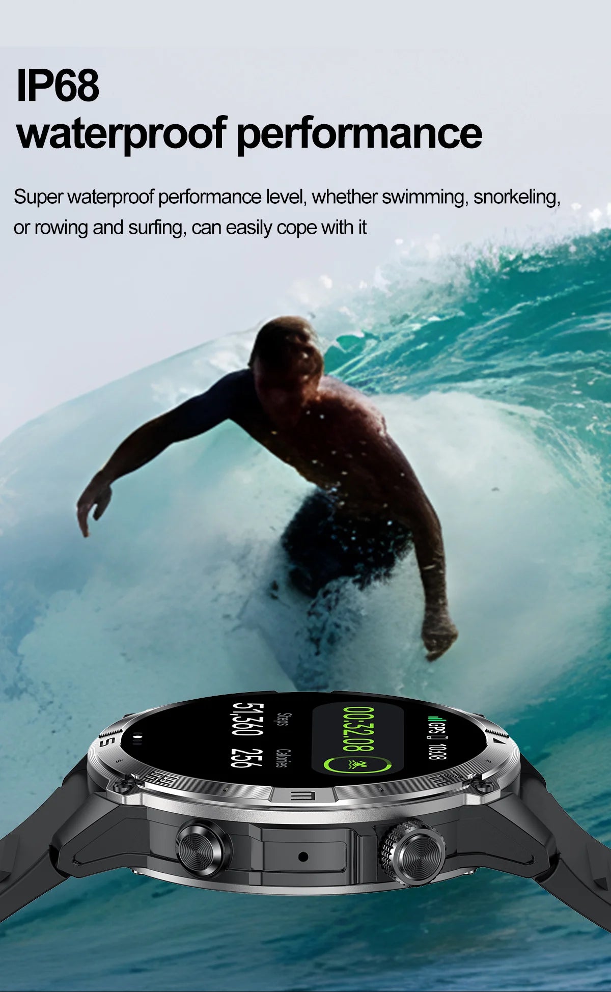 NORTH EDGE GPS Sports Smart Watch 1.43'' Amoled Display AOD Mens Watch Bluetooth Call Altitude Barometer Compass IP68 Waterproof