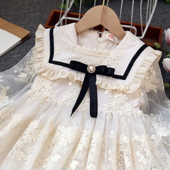 Baby Girls Long-sleeved Lace Dresses Children's Kids Girls Bowknot