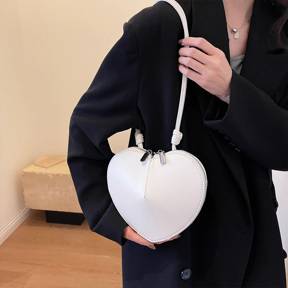 Peach Heart Shape Crossbody Bag Small Shoulder Bag Ladies PU Fashion