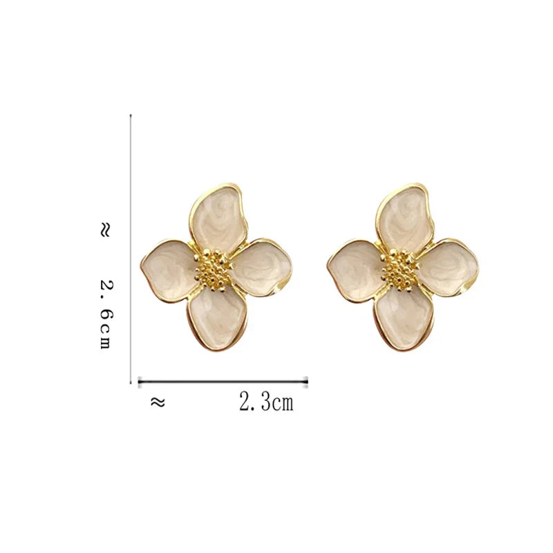 Hibiscus Dropped Glaze Flower Stud Earrings for Women Girl French Ins Vintage 2024 Fashion Korean Wedding Romantic Jewelry Gifts