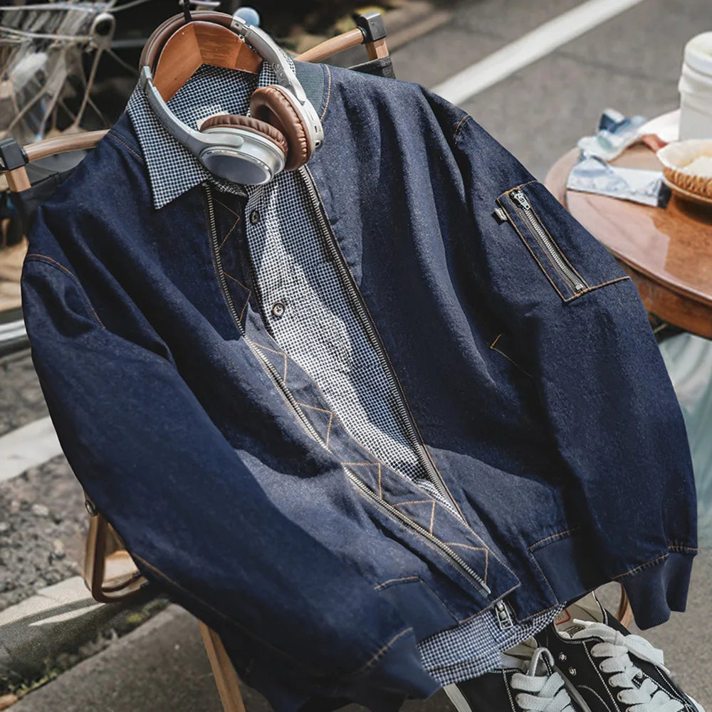 Vintage Denim MA-1 Flight Jacket 8.9oz Baseball Collar Bomber  Jackets