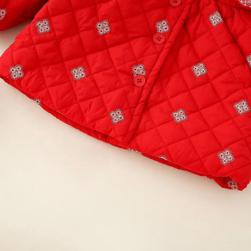 Winter Girls Sweet Cotton Clothes Children's Wear Snowflake Quilted