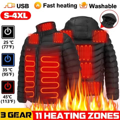 19 Areas USB Heated Jacket Men Winter Thermal Coat Electric Heating Jacket Hooded