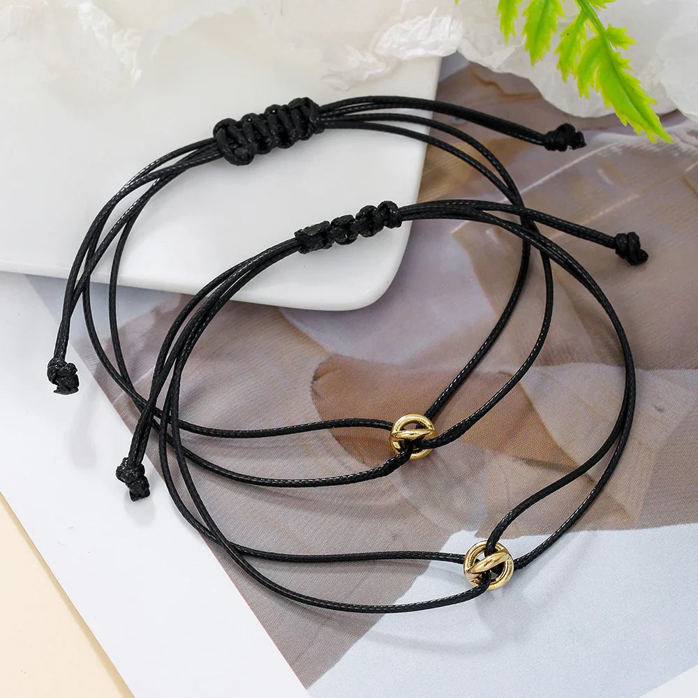Simple Niche Design Lucky Symbol Bracelet Transfer Bead Couple Bracelet Set Adjustable Woven Bracelet Friendship Bracelet